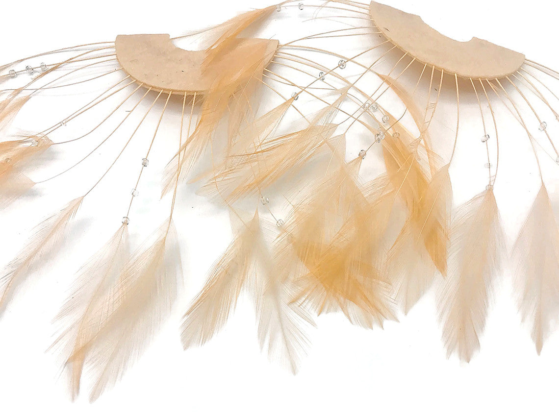 1 Piece - Champagne Half Beaded Pinwheel Stripped Rooster Hackle Feather Pads