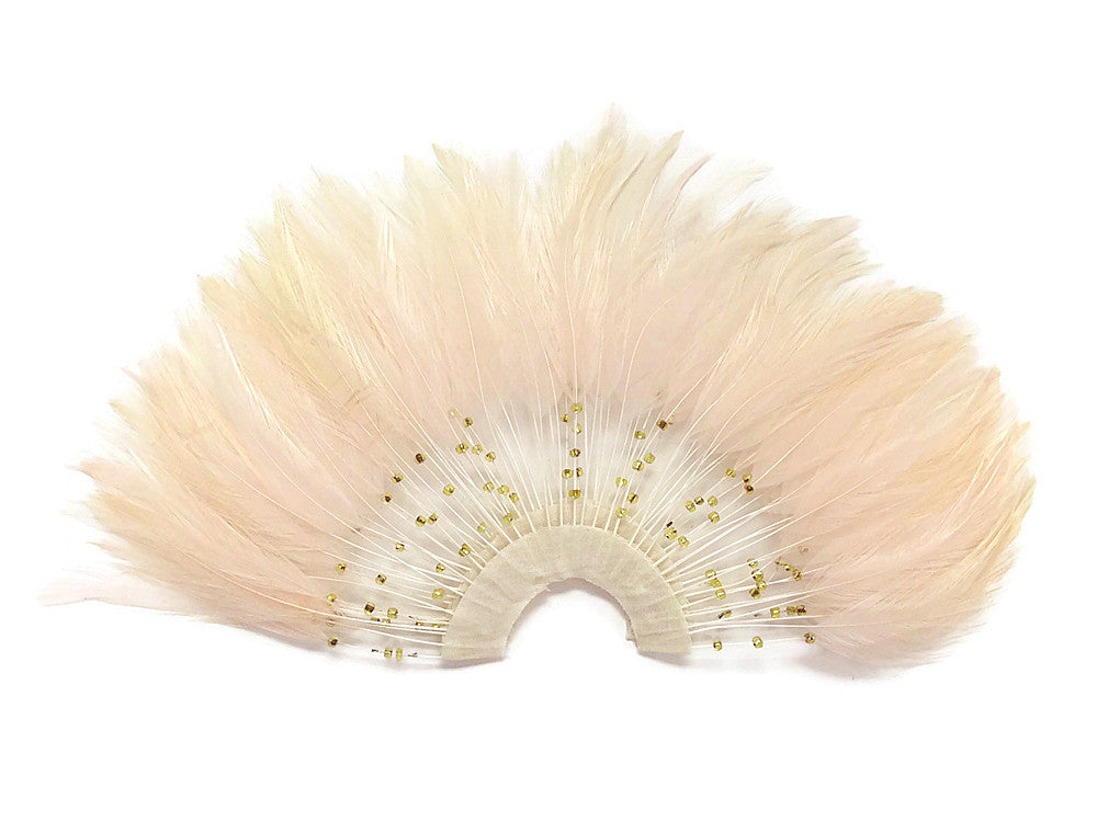 1 Piece - Champagne Half Beaded Pinwheel Stripped Rooster Hackle Feather Pads