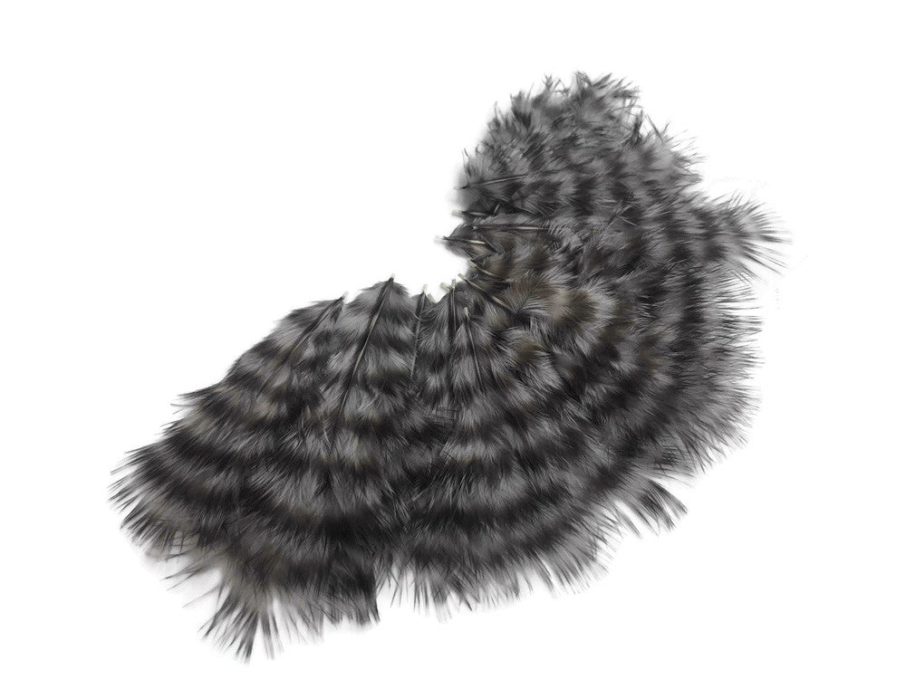 1 Dozen - Grey Dun Grizzly Mini Rooster Chickabou Fluff Whiting Hair Feathers