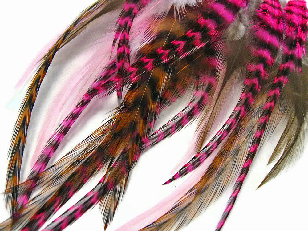 2 Dozen - Short Chocolate Berry Mix Whiting Farm Rooster Saddle Hair Extension Feathers