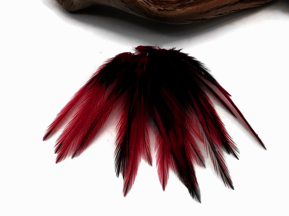 10 Pieces - Claret Dyed BLW Laced Short Rooster Cape Whiting Farms Feathers