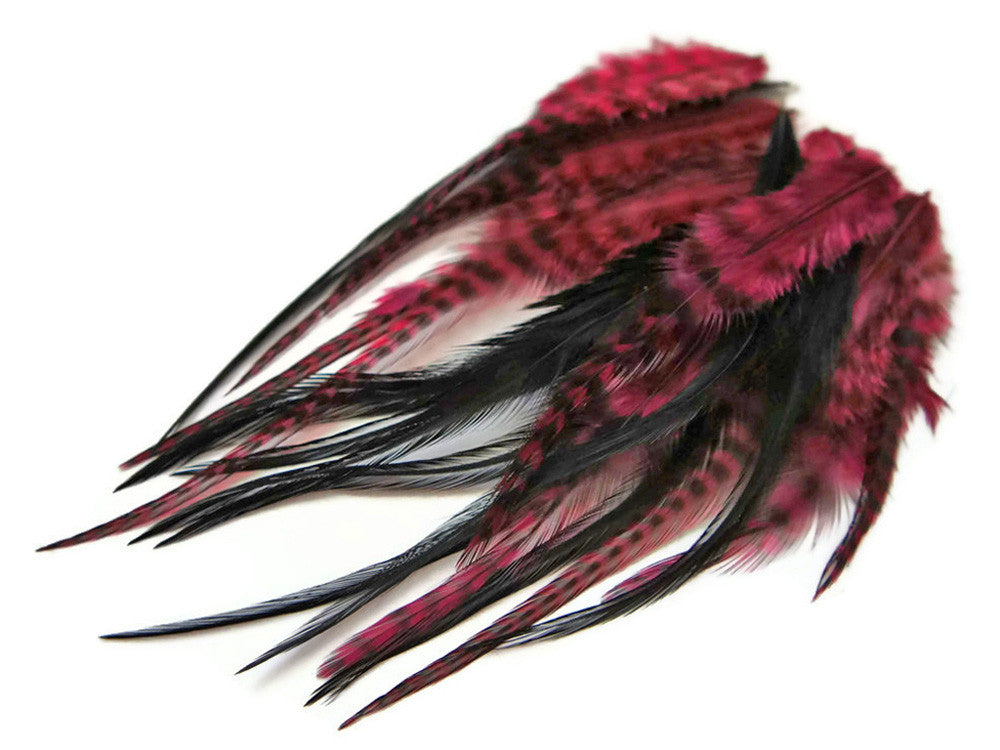 2 Dozen - Short Claret And Black Grizzly Rooster Hair Feathers