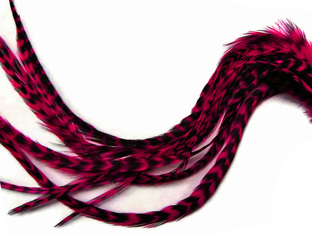 6 Pieces - Claret Thick Long Grizzly Rooster Hair Extension Feathers