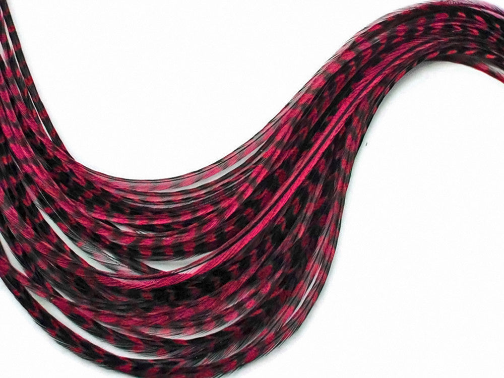 10 Pieces - Claret Thin Long Grizzly Rooster Hair Extension Feathers