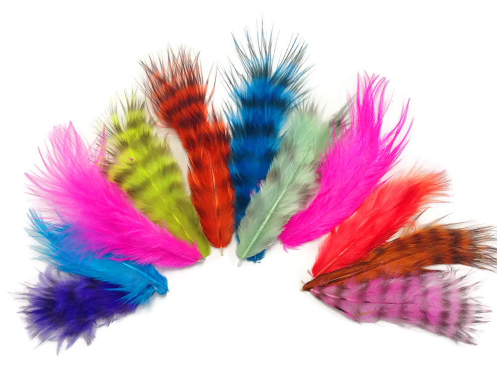 1 Pack - Colorful Mix Grizzly Mini Rooster Chickabou Fluff Whiting Wholesale Hair Feathers 0.05 Oz. (Bulk)