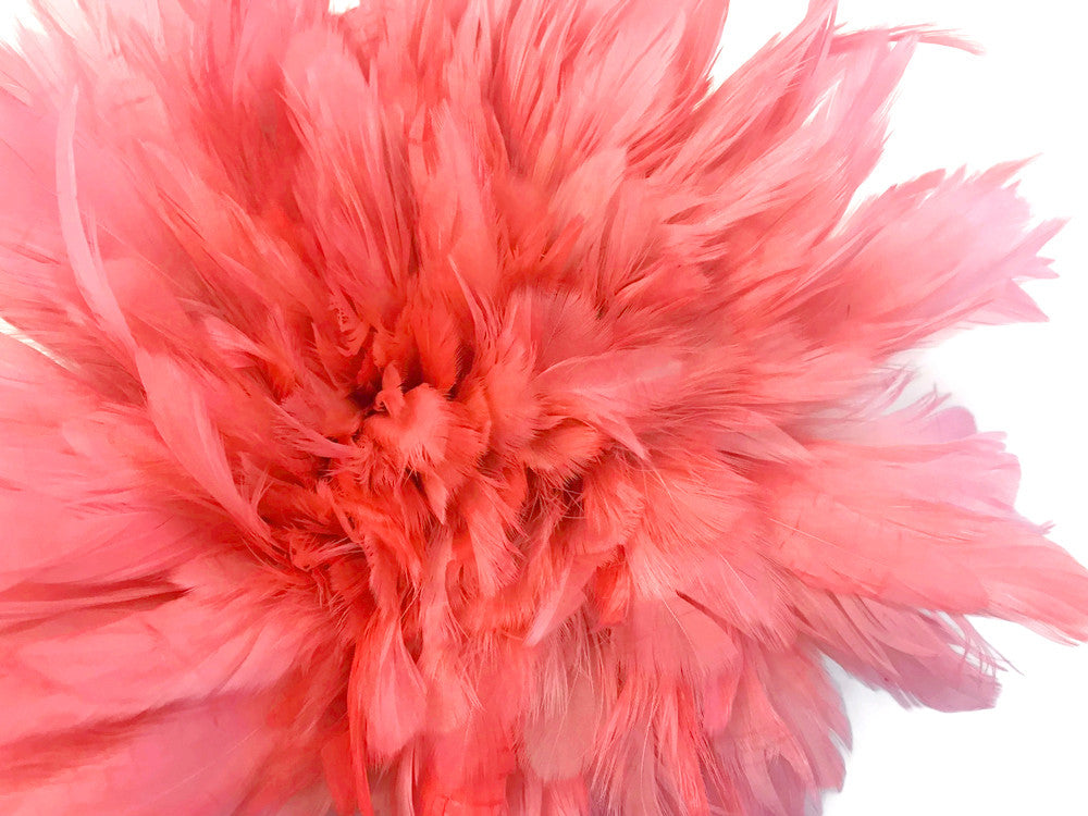 1 Yard - Coral Pink Bleached & Dyed Strung Rooster Schlappen Wholesale Feathers (Bulk)