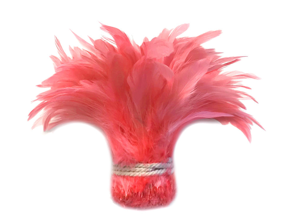 4 Inch Strip - Coral Bleached & Dyed Strung Rooster Schlappen Feathers