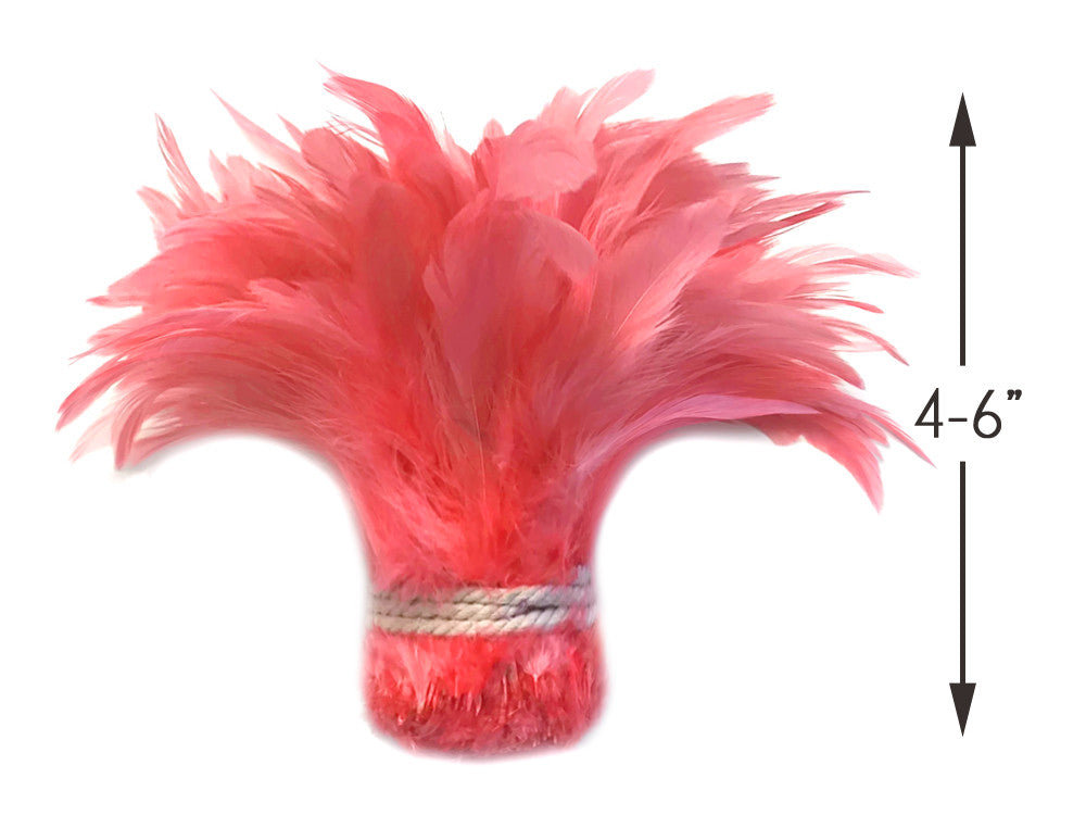 4 Inch Strip - Coral Bleached & Dyed Strung Rooster Schlappen Feathers