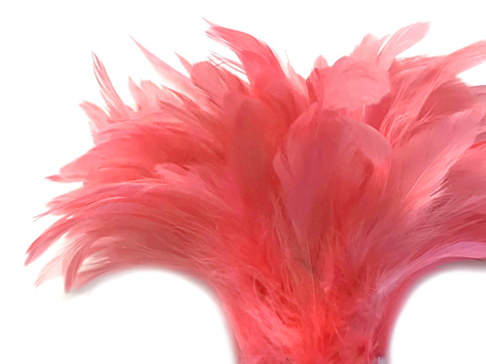 4 Inch Strip - Coral Bleached & Dyed Strung Rooster Schlappen Feathers