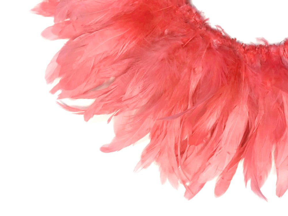 1 Yard - Coral Pink Bleached & Dyed Strung Rooster Schlappen Wholesale Feathers (Bulk)