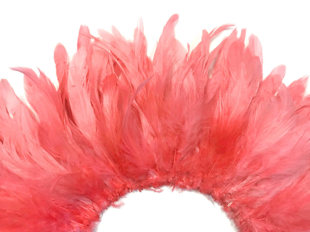 1 Yard - Coral Pink Bleached & Dyed Strung Rooster Schlappen Wholesale Feathers (Bulk)