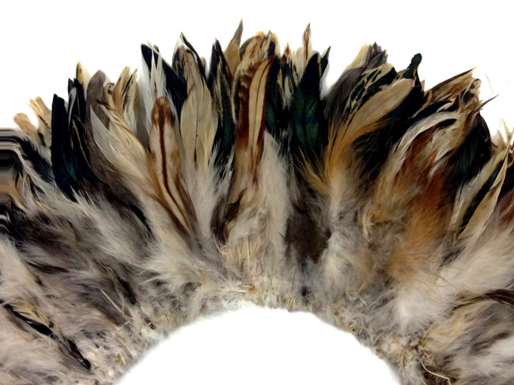 1 Yard - Natural Cream & Black Strung Rooster Schlappen Wholesale Feathers (Bulk)