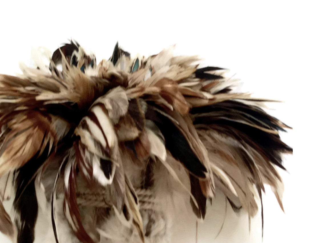 1 Yard - Natural Cream & Black Strung Rooster Schlappen Wholesale Feathers (Bulk)