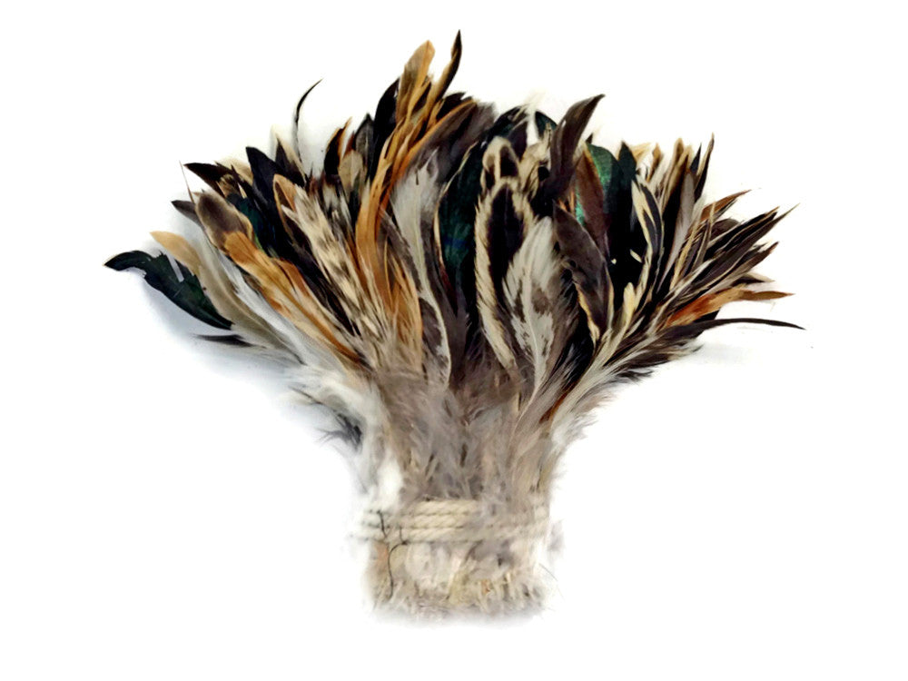 1 Yard - Natural Cream & Black Strung Rooster Schlappen Wholesale Feathers (Bulk)