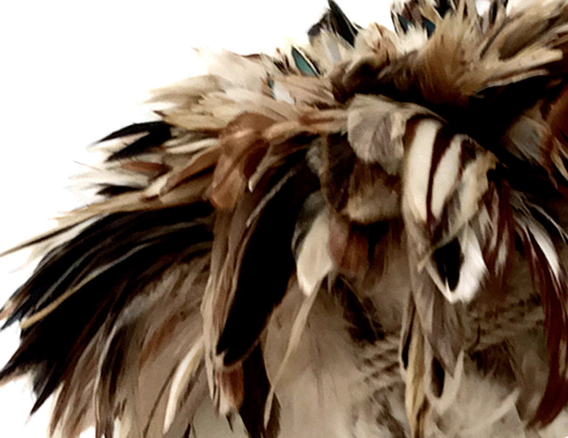 1 Yard - Natural Cream & Black Strung Rooster Schlappen Wholesale Feathers (Bulk)