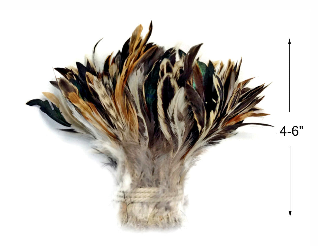 4 Inch Strip - Natural Cream & Black Strung Rooster Schlappen Feathers