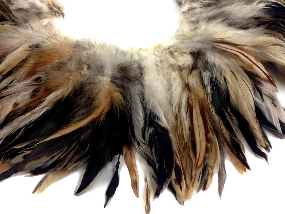 1 Yard - Natural Cream & Black Strung Rooster Schlappen Wholesale Feathers (Bulk)