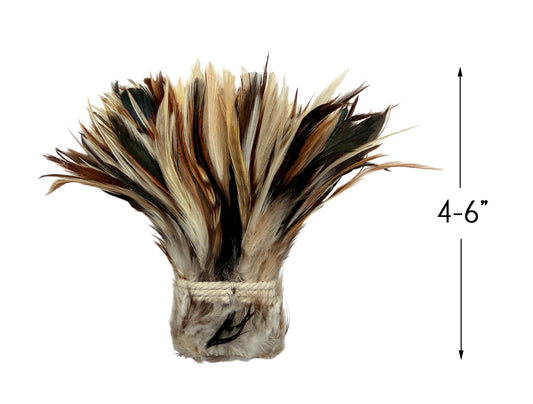1 Yard - 4-6" Natural Cream & Black Strung Chinese Rooster Saddle Wholesale Feathers (Bulk)