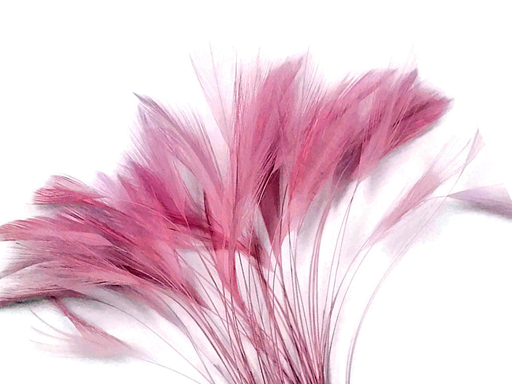 1 Dozen - Dusty Rose Stripped Rooster Neck Hackle Eyelash Feather