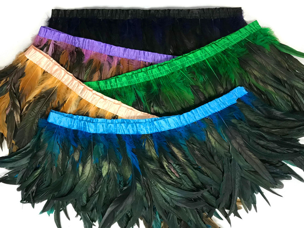 1 Yard - 10-12" Turquoise Blue Dyed Over Natural Coque Tails Long Feather Trim (Bulk)