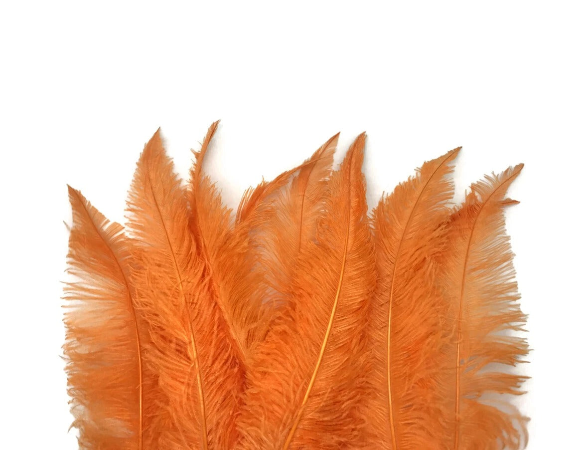 10 Pieces - 20-28" Orange Ostrich Spads Large Wing Feathers