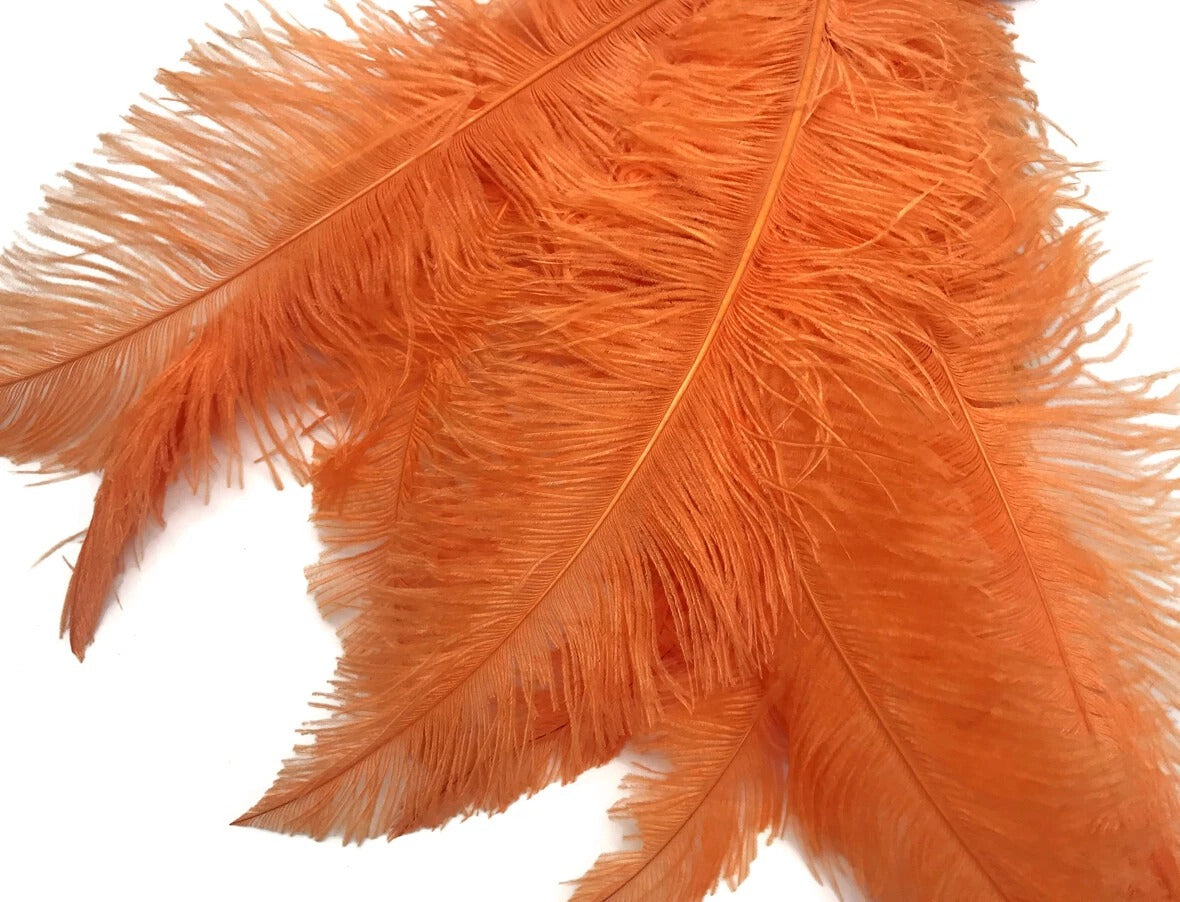 10 Pieces - 20-28" Orange Ostrich Spads Large Wing Feathers
