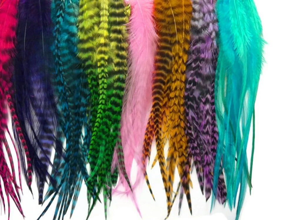 50 Pieces - Colorful Medium Length Rooster Saddle Whiting Hair Extension Wholesale Feathers (Bulk)