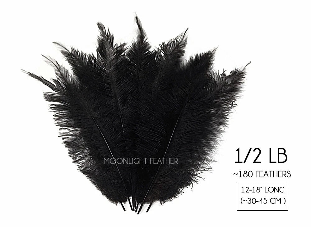 20 Pieces - Black Mini Spads Ostrich Chick Body Feathers