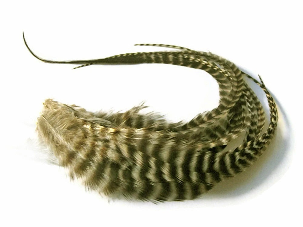 1 Dozen - Short Pale Yellow Grizzly Whiting Farm Rooster Hair Extension Feathers