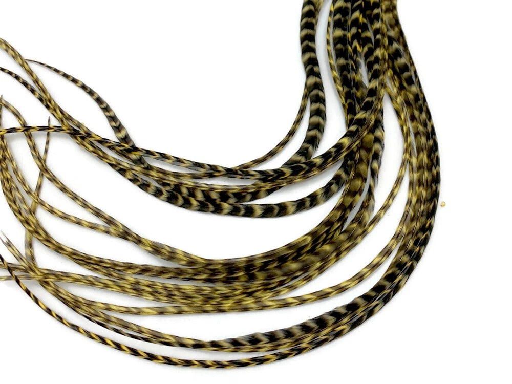 1 Dozen - Short Pale Yellow Grizzly Whiting Farm Rooster Hair Extension Feathers