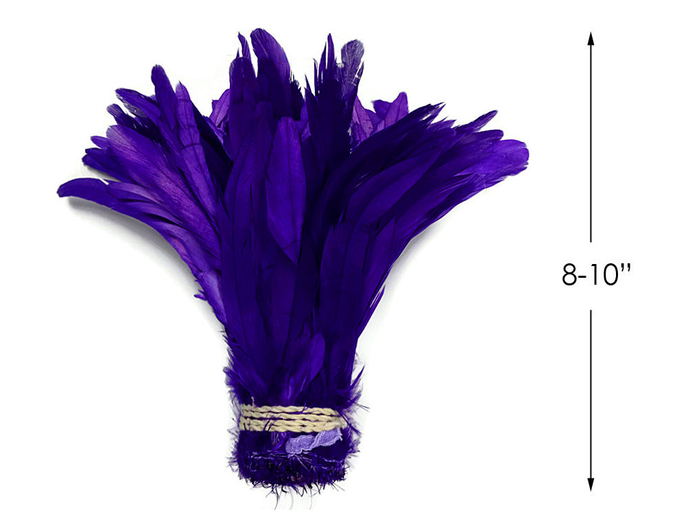 2.5  Inch Strip - 8-10" Eggplant Strung Natural Bleach & Dyed Coque Tails Feathers