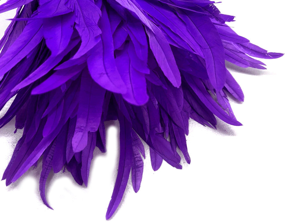 1/2 Yard - 8-10" Eggplant Strung Natural Bleach & Dyed Rooster Coque Tail Wholesale Feathers (Bulk)