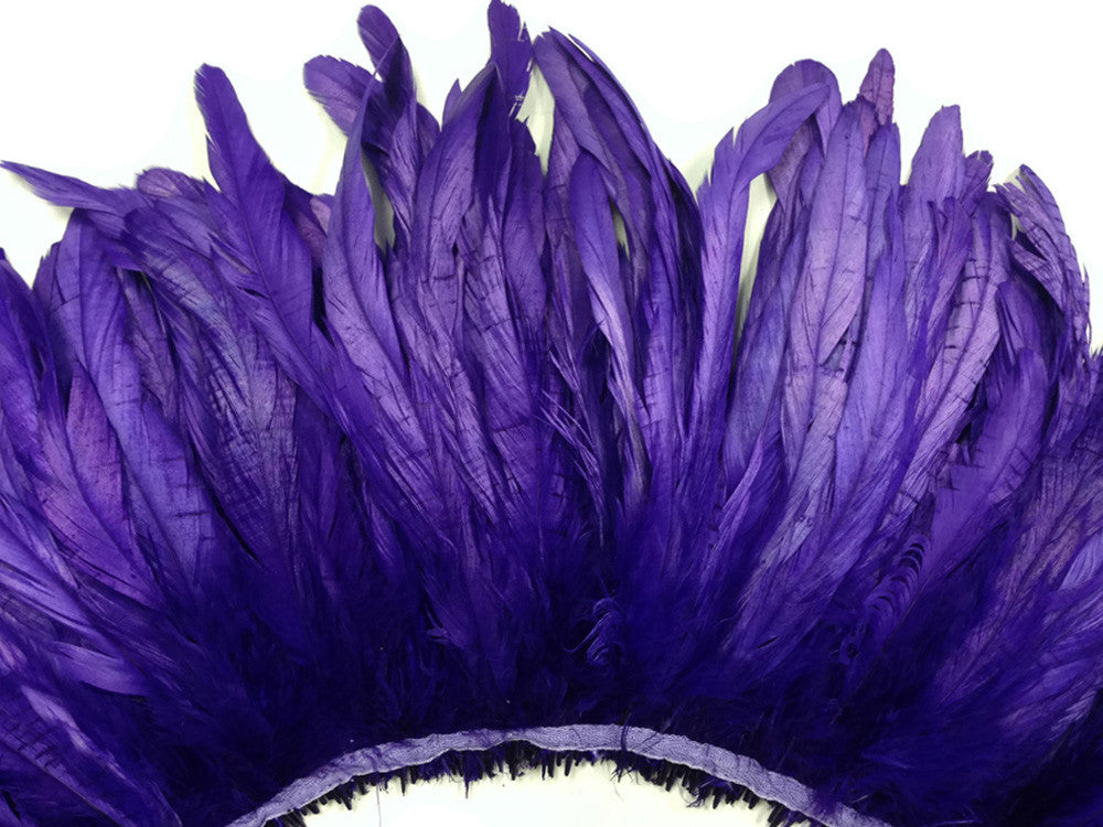 2.5  Inch Strip - Eggplant Strung Natural Bleach & Dyed Coque Tails Feathers