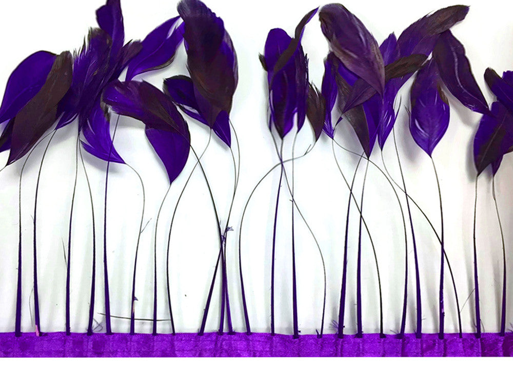 1 Yard - Eggplant Stripped Coque Tail Feathers Wholesale Trim (Bulk)