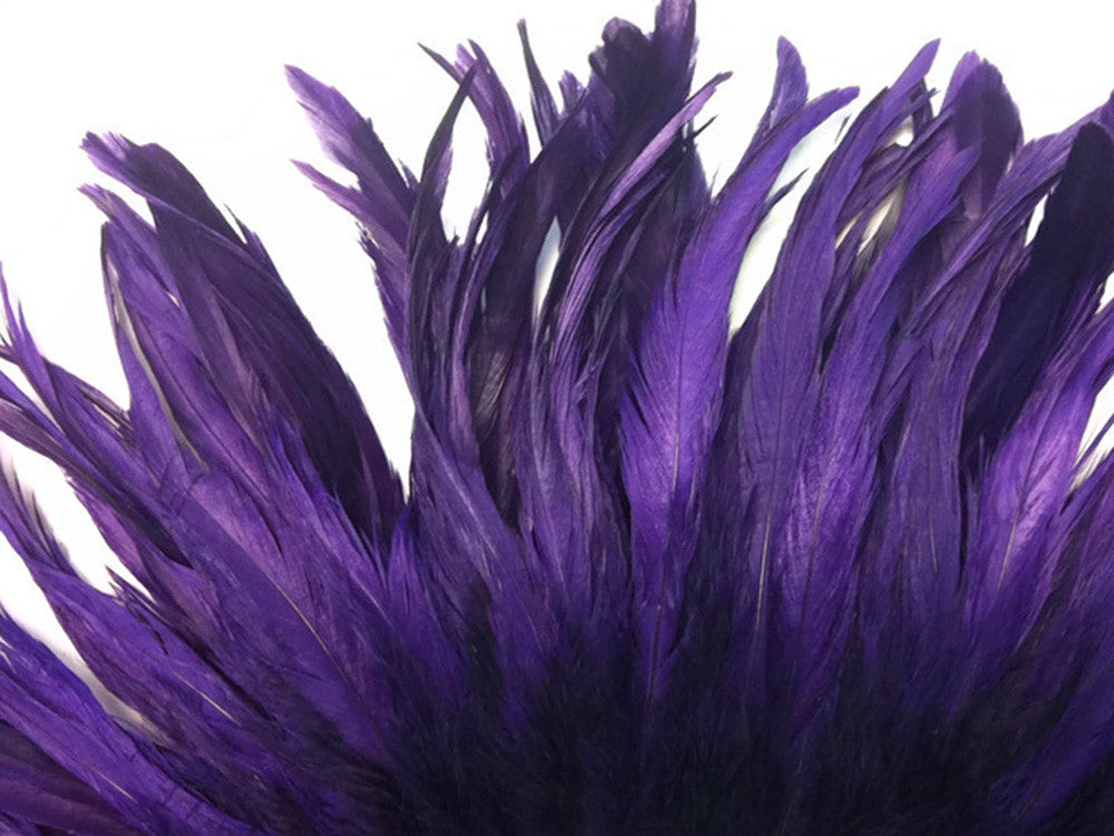 2.5  Inch Strip - Eggplant Strung Natural Bleach & Dyed Coque Tails Feathers