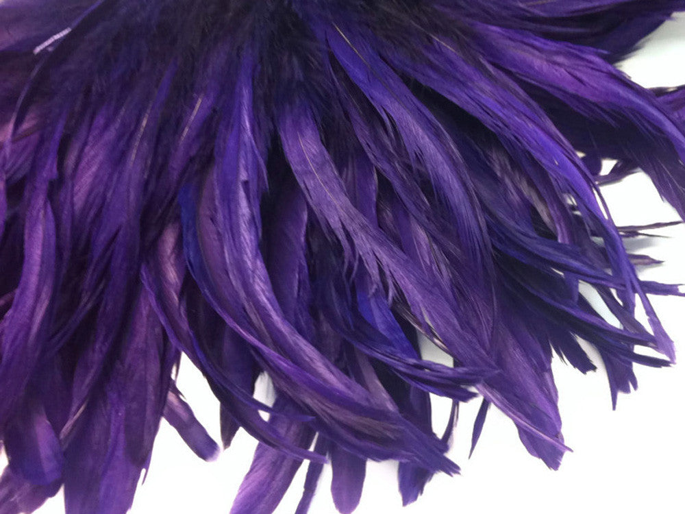 2.5  Inch Strip - Eggplant Strung Natural Bleach & Dyed Coque Tails Feathers