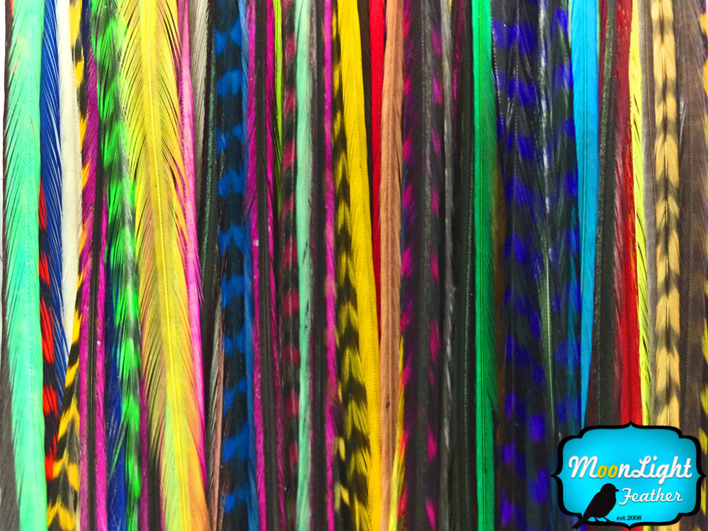 30 Pieces - Wholesale XL Thin Long Mix Rooster Hair Extension Feathers (Bulk)