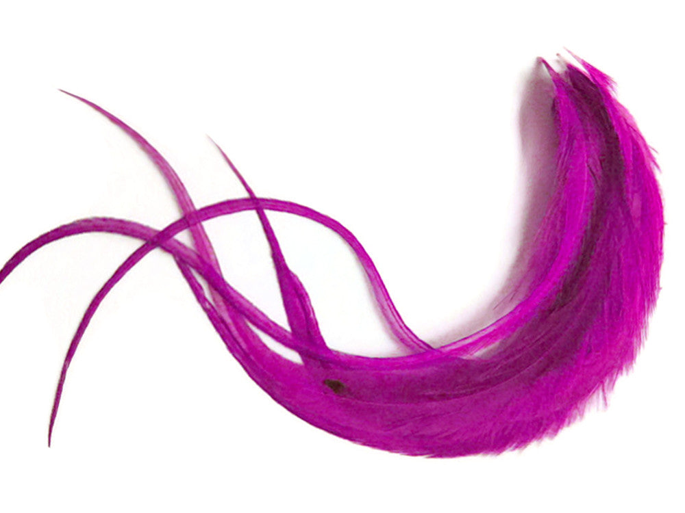 6 Pieces - XL Solid Magenta Thick Long Whiting Farm Rooster Saddle Hair Extension Feathers