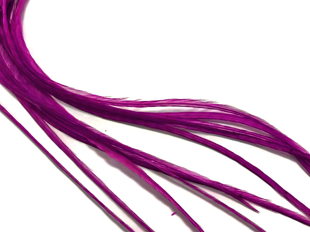 6 Pieces - XL Solid Magenta Thick Long Whiting Farm Rooster Saddle Hair Extension Feathers