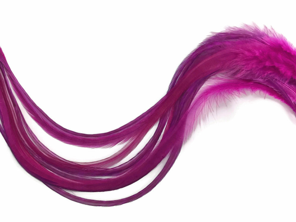 6 Pieces - XL Solid Magenta Thick Long Whiting Farm Rooster Saddle Hair Extension Feathers