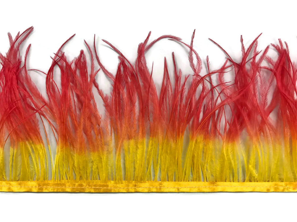 6 Inch Strip - Fiery Red Ombre Ostrich Fringe Trim Feather