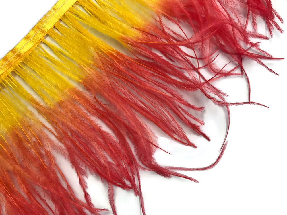 1 Yard - Fiery Red Ombre Ostrich Fringe Trim Wholesale Feather (Bulk)