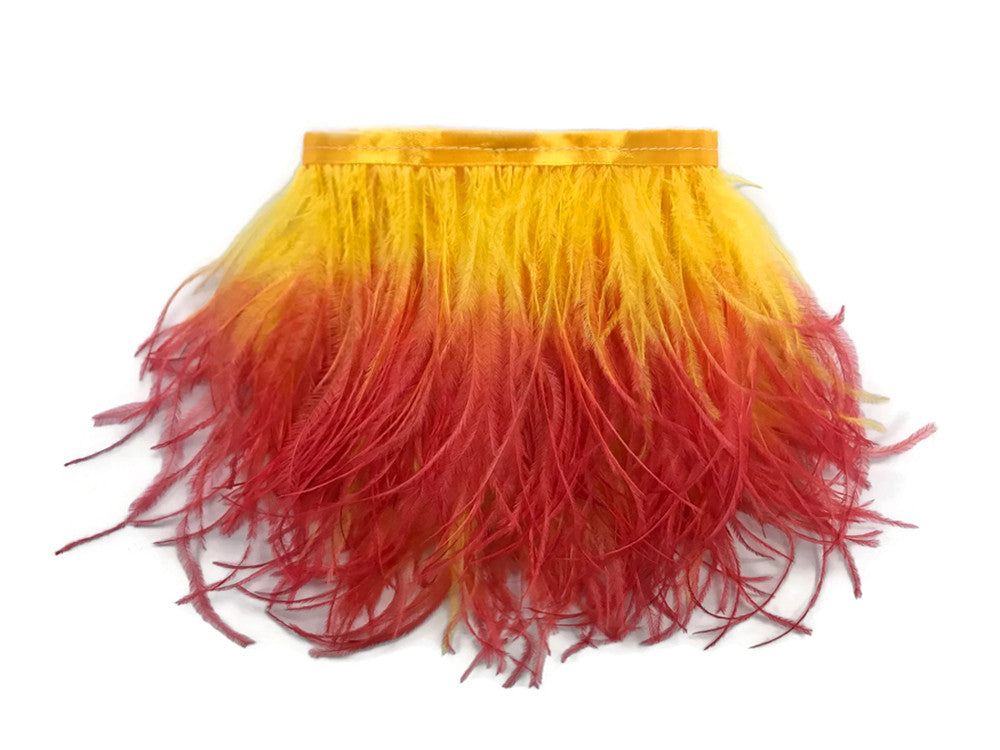 10 Yards - Fiery Red Ombre Ostrich Fringe Trim Wholesale Feather (Bulk)