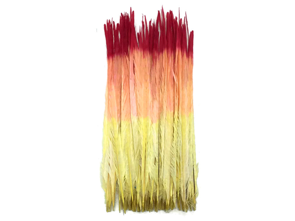 50 Pieces - 18-22" Fiery Red Ombre Bleached & Dyed Long Ringneck Pheasant Tail Wholesale Feathers (Bulk)