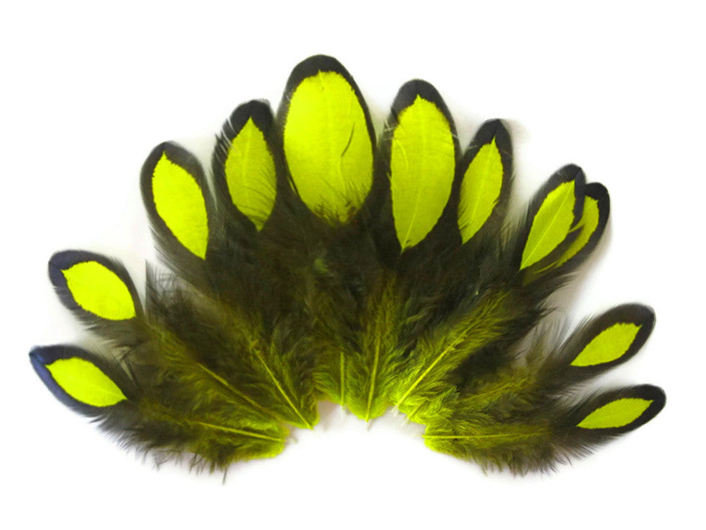 1 Dozen - Fluorescent Yellow Whiting Farms Laced Hen Saddle Feathers