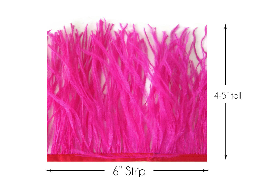 6 Inch Strip - Hot Pink Ostrich Fringe Trim Feather