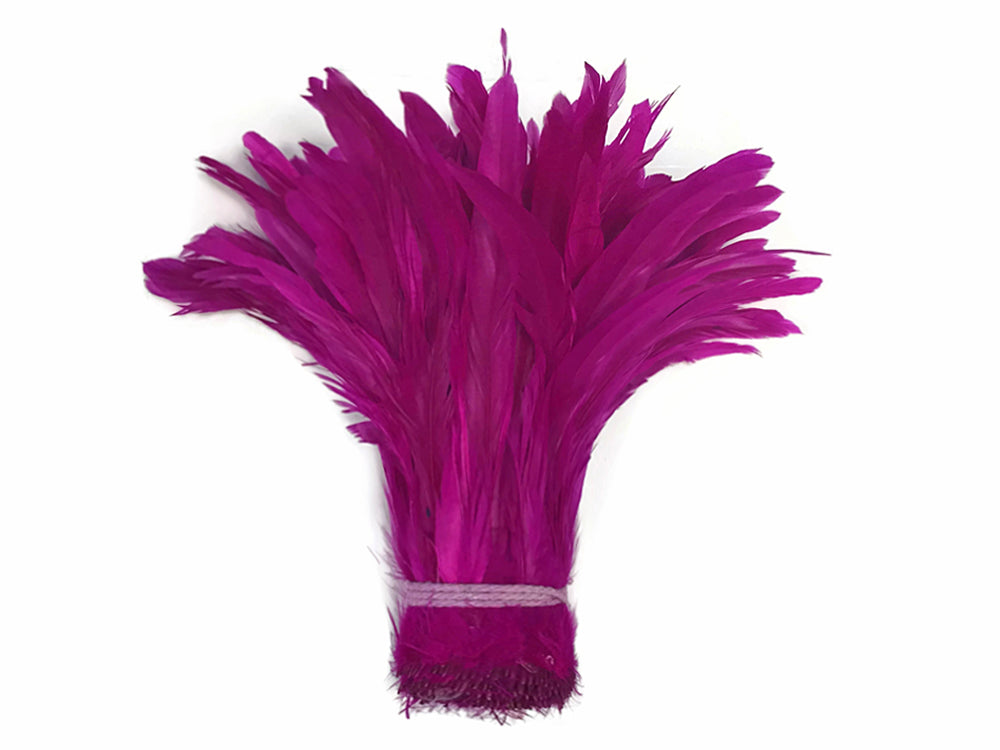 2.5  Inch Strip -  8-10" Fuchsia Pink Strung Natural Bleach & Dyed Coque Tails Feathers