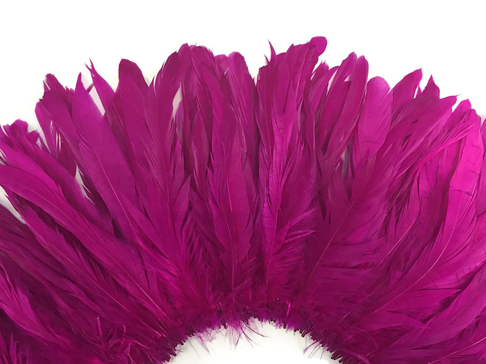 1/2 Yard - 8-10" Fuchsia Pink Strung Natural Bleach & Dyed Rooster Coque Tail Wholesale Feathers (Bulk)