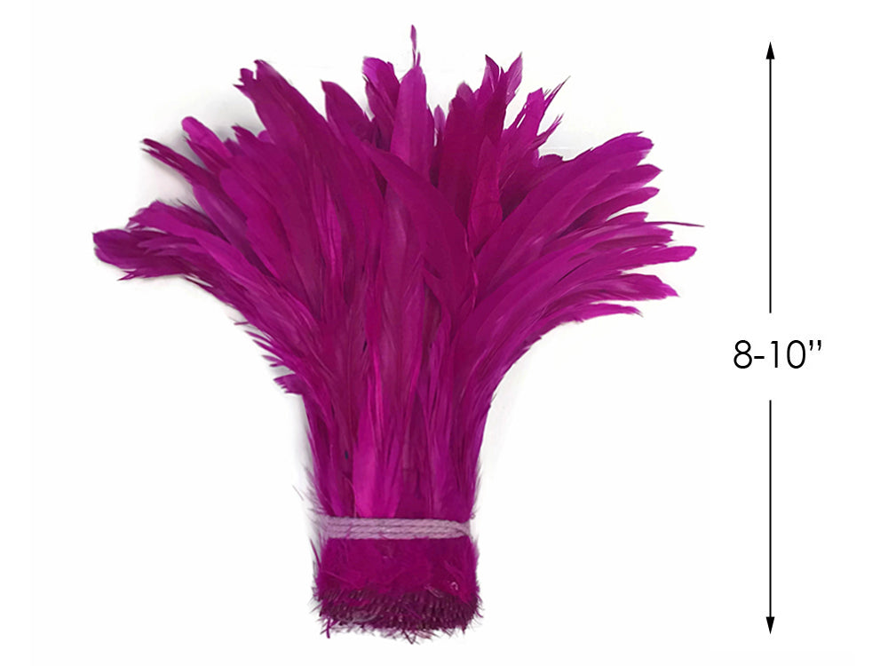 2.5  Inch Strip -  8-10" Fuchsia Pink Strung Natural Bleach & Dyed Coque Tails Feathers