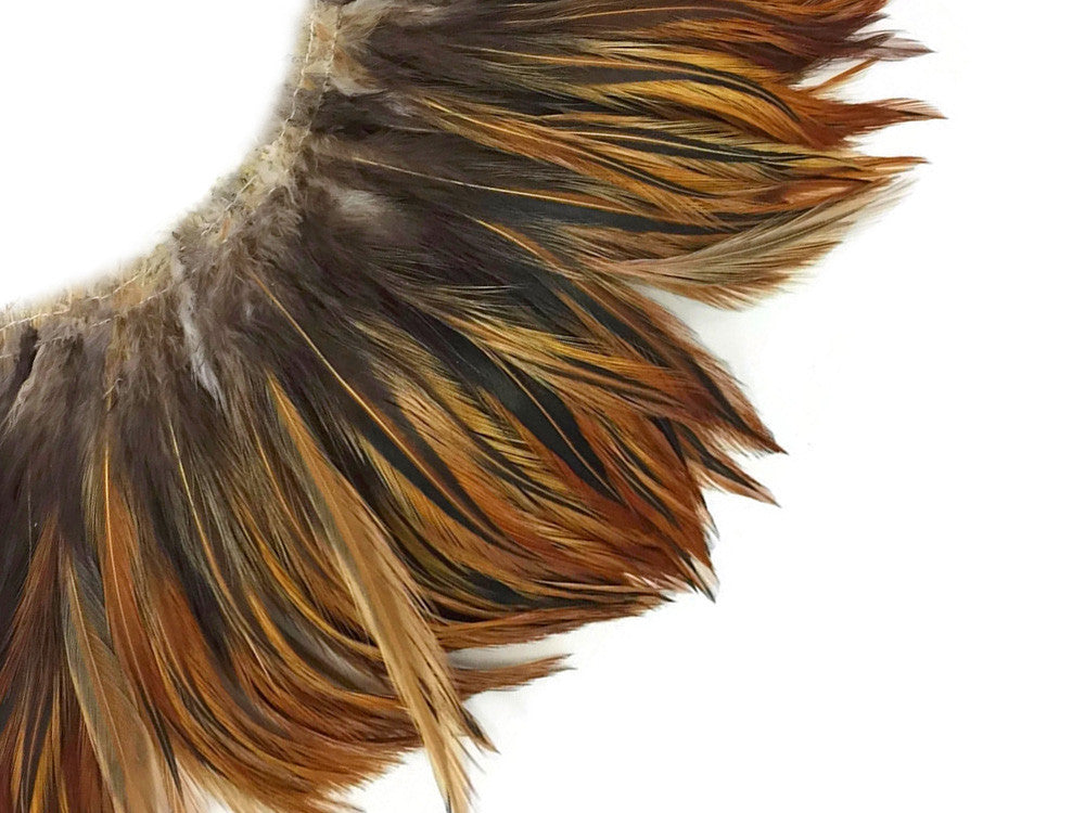 4 Inch Strip - Furnace Red Strung Rooster Neck Hackle Feathers